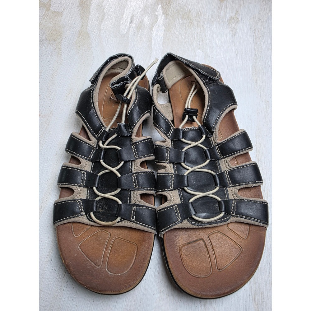b.o.c. Born Concept Mens Leather Fisherman Sandals Black Bungee AD4009 Size 10M